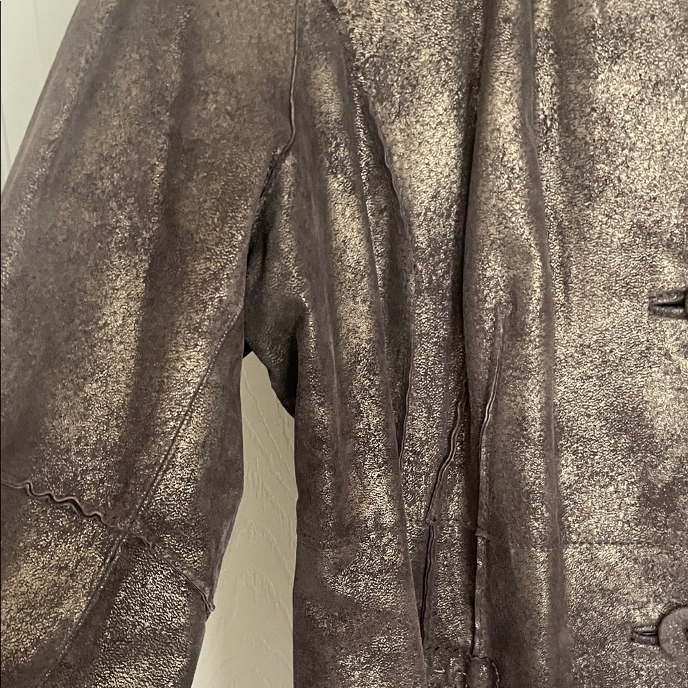 Pamela McCoy Leather Bronze Trench Coat - Picture 5 of 13